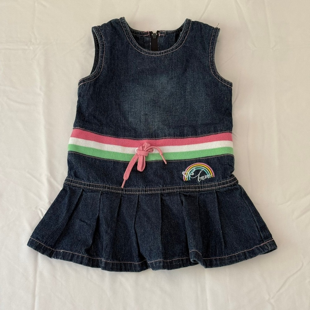 B.U.M. Equipment Vintage Denim Rainbow Pleated Jumper Dress Baby Girls 12M